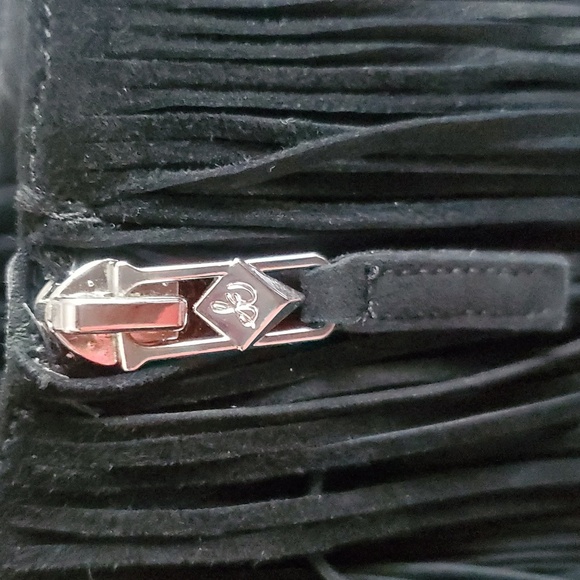 Sam Edelman Black Western Suede Boho Chic Fringe Ankle Bootie Size 8 Heel Boots - Picture 8 of 10